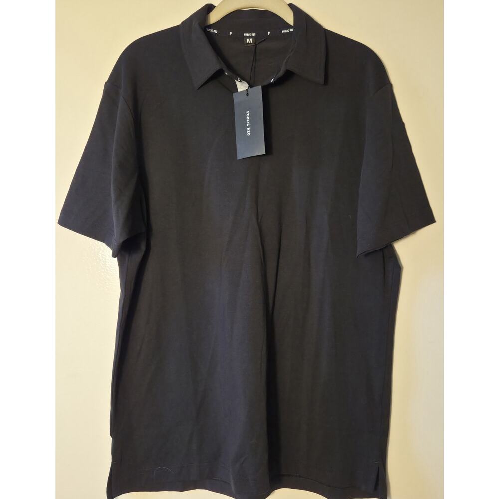 New Public Rec Polo Shirt Mens M Peformance Go-To AP2 Black Cotton Tencel
